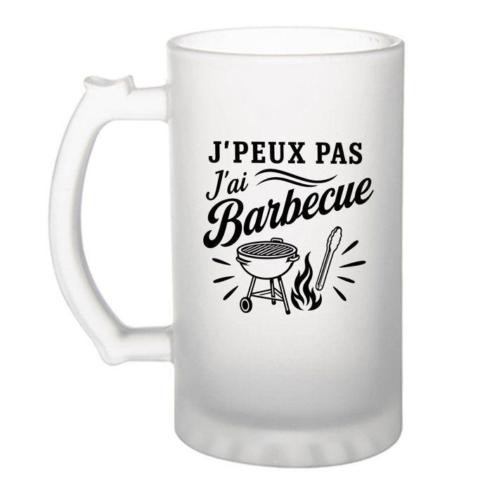 Chope à bière - PLANETEE - J’peux pas j’ai Barbecue (minimaliste) - 470 ml - Verre trempé givré - Motif sublimé indélébile