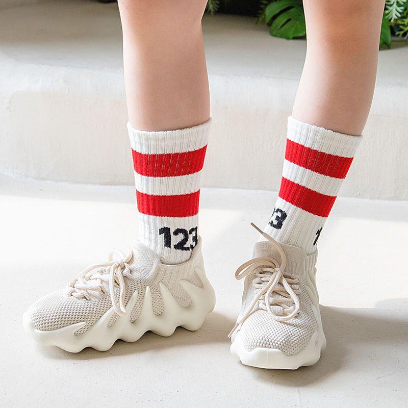 Trendy Striped Number Mid-Crew Skating Socks for Kids