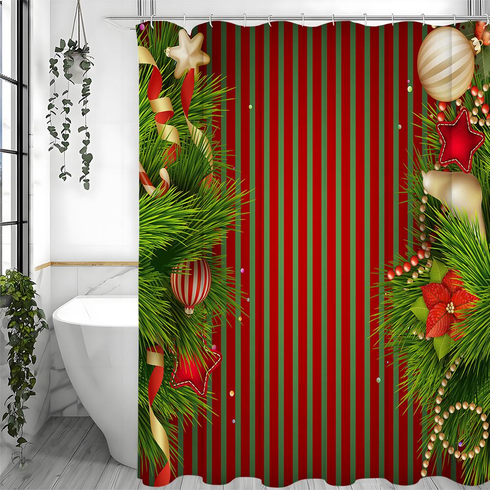 

Рождественские колокольчики Красная шторка для душа, Декоративная шторка для душа для ванной, Водонепроницаемая шторка для душа с крючками 48x72inch 120x180cm