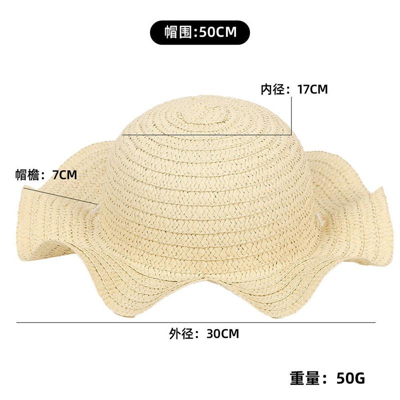 

Summer Children S Wavy Edge Wide Brim Straw Hat And Woven Bags Travel Beach Sun Cap A