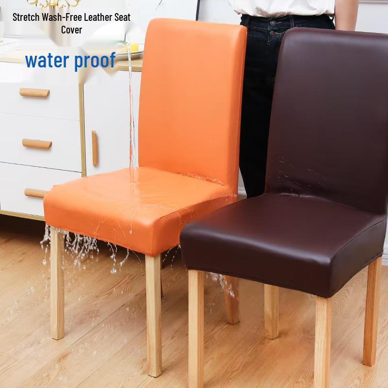 Waterproof Leather Dining Chair Cover - Stain-Proof, Elastic, Universal Fit, Low Back Cushion Cover for Home and Restaurant Use.