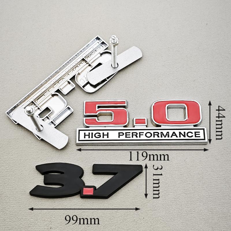3D Metal Red Chrome 5.0 High Performance 3.7 Logo Car Rear Trunk Stickers Front S8Grille Badge Emblem For Ford Mustang Accessories