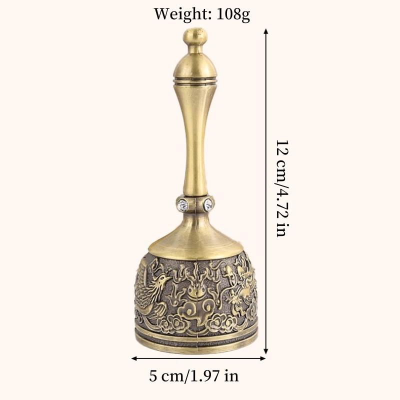 Hand Call Dinner Bell,Engraving Inlaid Gem Multi-Purpose Bells Craft Hand-Cranked Bell Alarm School Church Hotel Vintage Bell