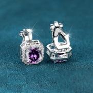 Wish platinum super flash square full of diamonds and large zircon ear clips, simple and small temperament