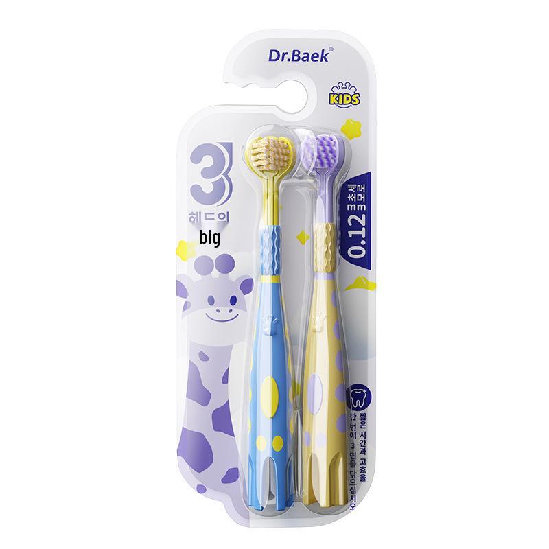 Popular Kids' Soft Bristle Three-Sided Toothbrush, Ages 3-12, Adorable Cartoon Giraffe Design