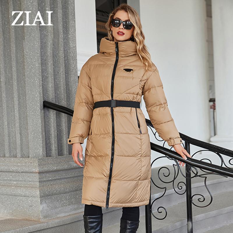 

ziai Зимняя женская парка с капюшоном и поясом, толстая теплая хлопковая модная верхняя одежда, длинный пуховик, стеганое пальто, женская одежда ZR-20288 XL верблюд