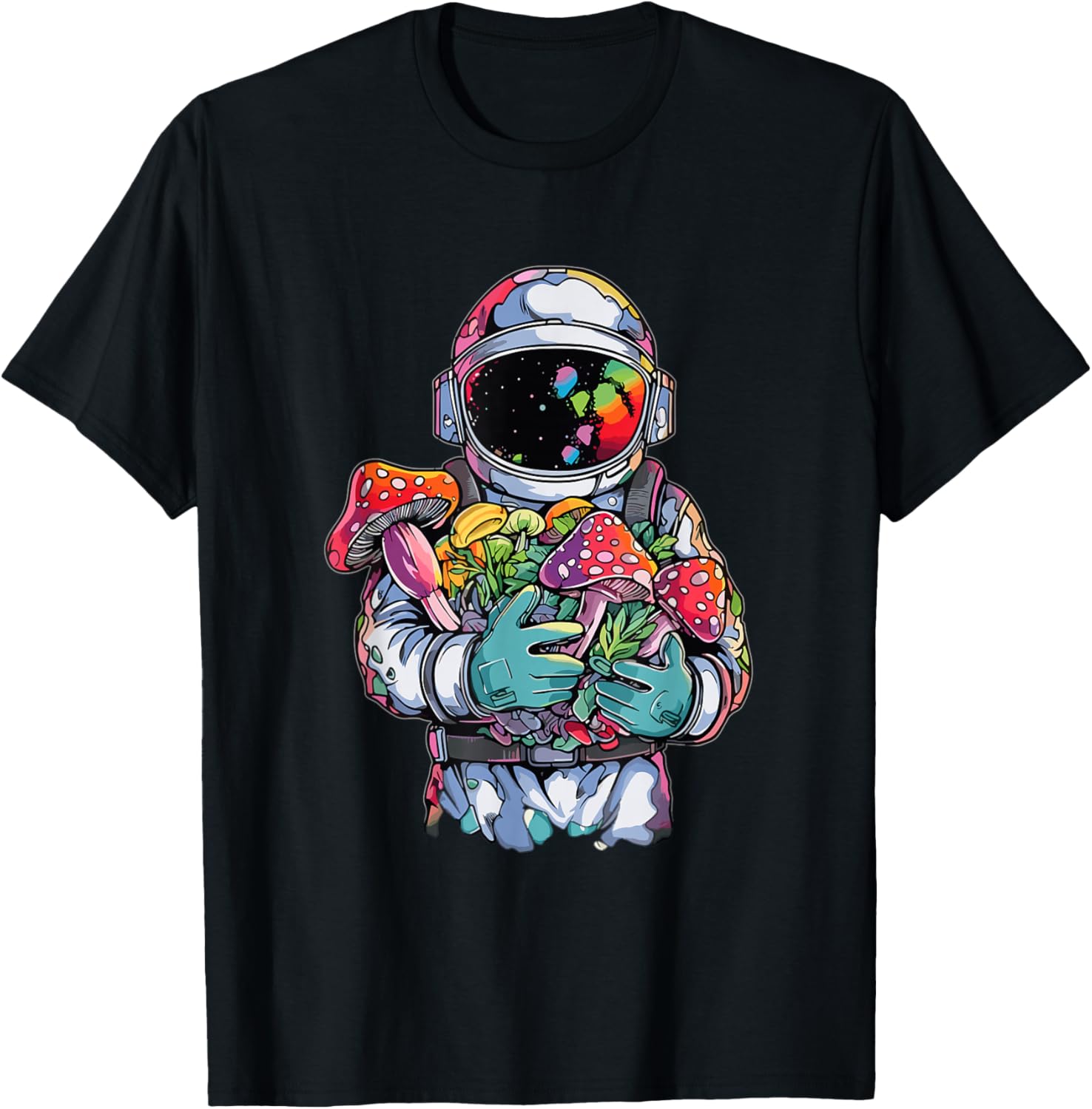 EDM DJ Festival Outfit Men & Women Trippy Astronaut Art EDM Mushroom Psychedelic Rave T-Shirt, Small, Black S разноцветный