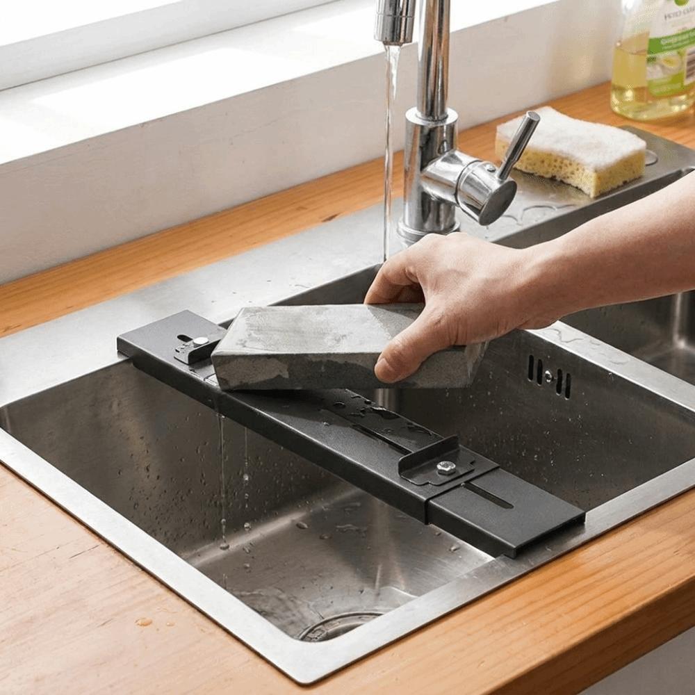 Carbon Steel Sink Mounted Sharpener Stand Retractable Whetstone Grinder Rack Home Use