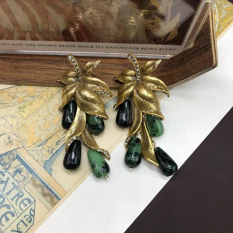 NISHIZAWA Leaf Grape Earrings for Women Palace Style Medieval Fashion Jewelry Elegant Hyperbole Luxury Sweet Aretes De Mujer