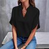 2024 Summer Fashion Women's V-neck Loose Solid Color Casual Top