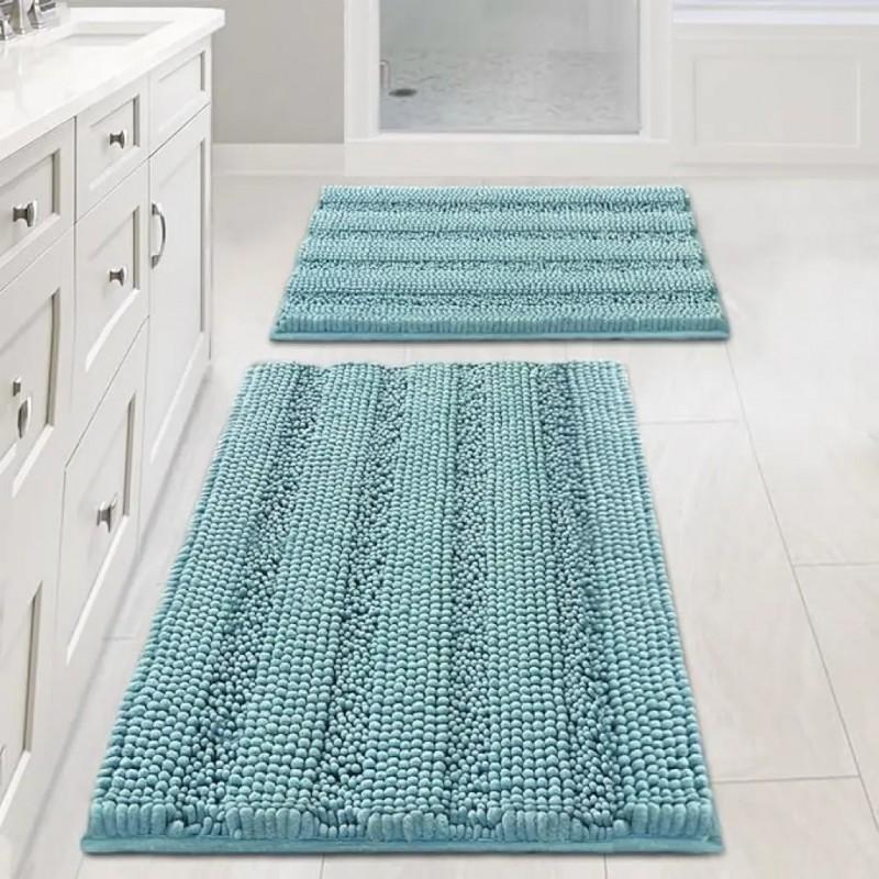 Thick Solid Chenille Bath Mat Non-Slip Absorbent Floor Rug Entryway Bathroom Kitchen Living Room