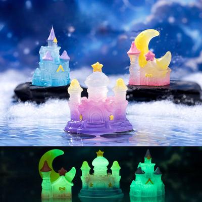 Glow-in-the-dark Fairy Tale Sparkle Castle Micro Landscape Tabletop Cake Decoration Dream Stars Moon Castle Resin Decoration