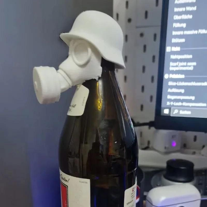 1 Stück 3D-Druck Gasmaske Bierflaschenaufsatz Wiederverwendbarer Neuheit Luftdichter Verschluss zur Likörkonservierung & Staubdichtung
