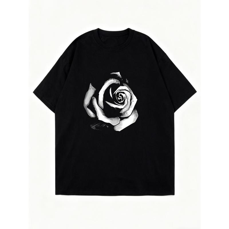 Oversized T Shirt Dress Black Rose Print For Casual Outings And Everyday Wear