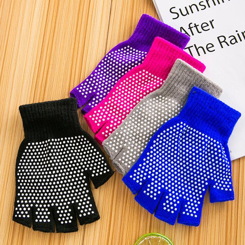 1Pair Women Men Yoga Gloves  Pilates Indoor Dance Fitness Training Half-Finger Gloves Anti-Slip Warm Open-Fingered Gloves