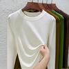 Women's 2024 Slim Fit Long-Sleeve Round Neck T-Shirt - Versatile Western Style Top for Spring and Autumn, Large Sizes Available