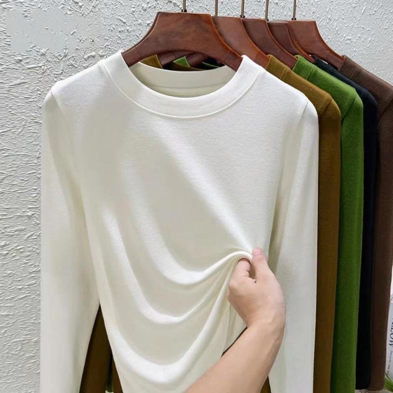 Women's 2024 Slim Fit Long-Sleeve Round Neck T-Shirt - Versatile Western Style Top for Spring and Autumn, Large Sizes Available