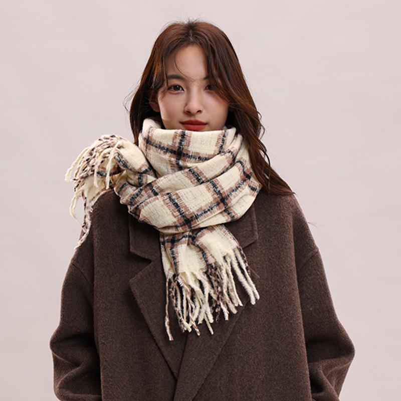 

Autumn and winter retro red plaid scarf women s winter atmosphere versatile high school style new
