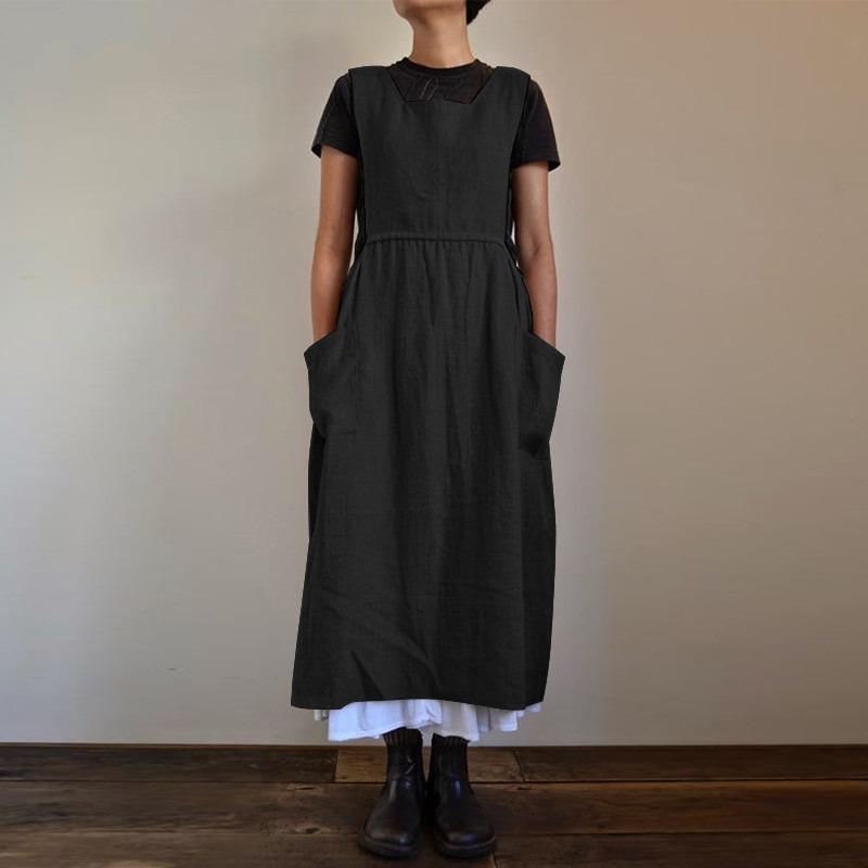 QICED Fashion Solid Color Print Sleeveless Square Collar Casual Dresses