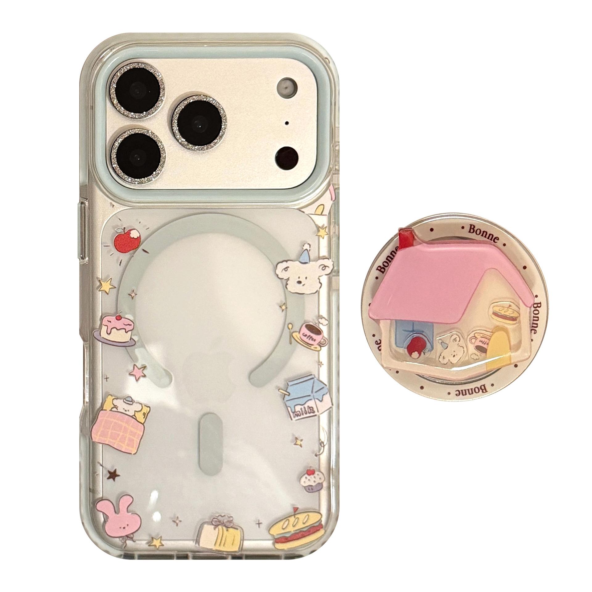 

Cartoon Embroidered Stand Phone Case for iPhone 16, iPhone 17, iPhone 17 Pro Max iPhone 17 Pro Max