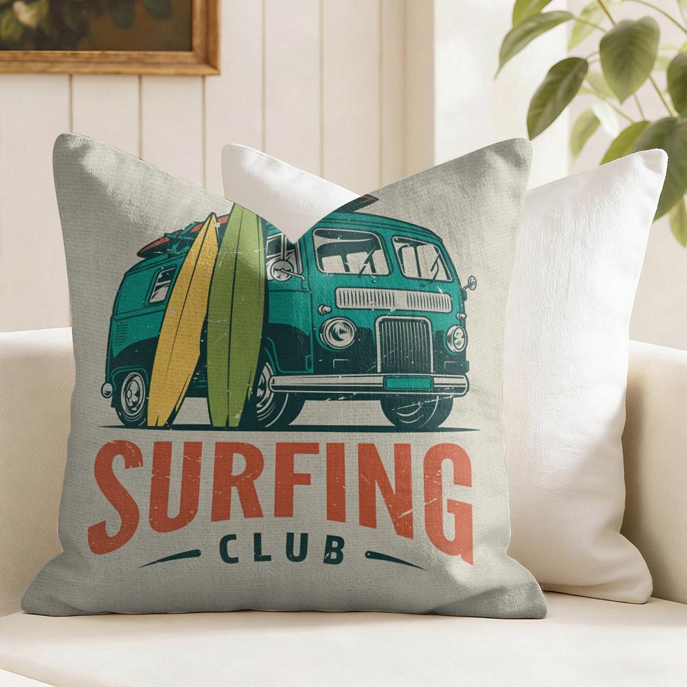Surfing Pattern Cushion Cover Natural Linen Pillow Cover DoubleSided Print Cushion Cover for Sofa Home Decor
