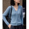 Spring/Autumn Korean V-neck Bamboo Texture Cardigan: Women's Long Sleeve Versatile Jacket