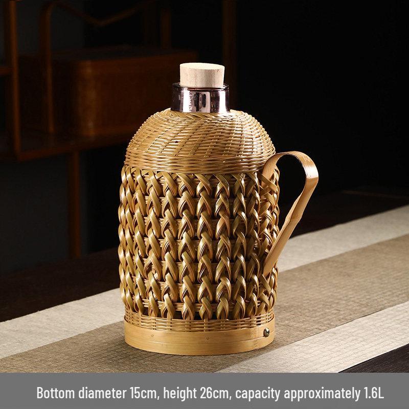 Vintage Bamboo Woven Thermos Flask 1.6L
