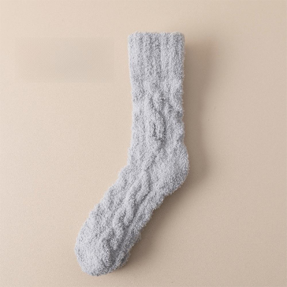 New Winter Coral Velvet Socks Warm Solid Color Cotton Socks Fluffy Soft Floor Socks Sleep Socks