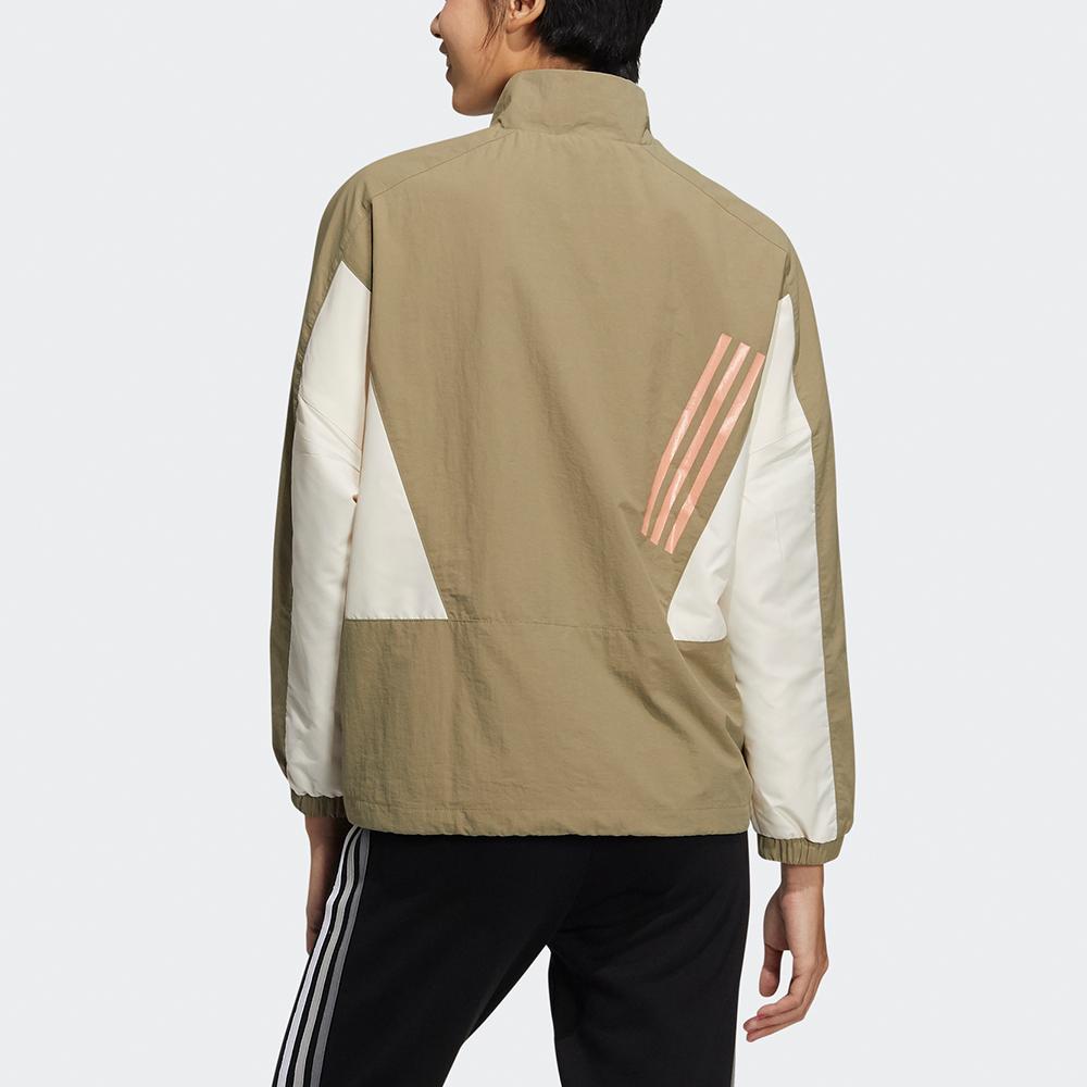 Adidas Neo Vintage Sports Stand Collar Color Block Pocket Striped Splicing Jacket Women Jackets Light-Green HG1610