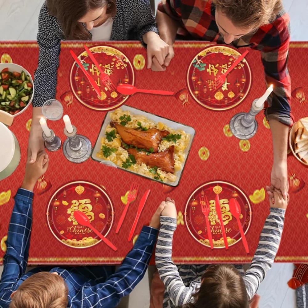 Paper Spring Festival Disposable Tableware Chinese New Year Table Decoration  New Year Theme Party