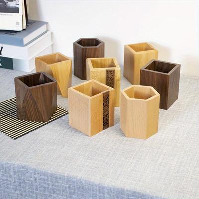 Black Walnut Desktop Solid Wood Pen Container  Creative Multifunctional Learning Supplies Stationery Wooden Storage Container