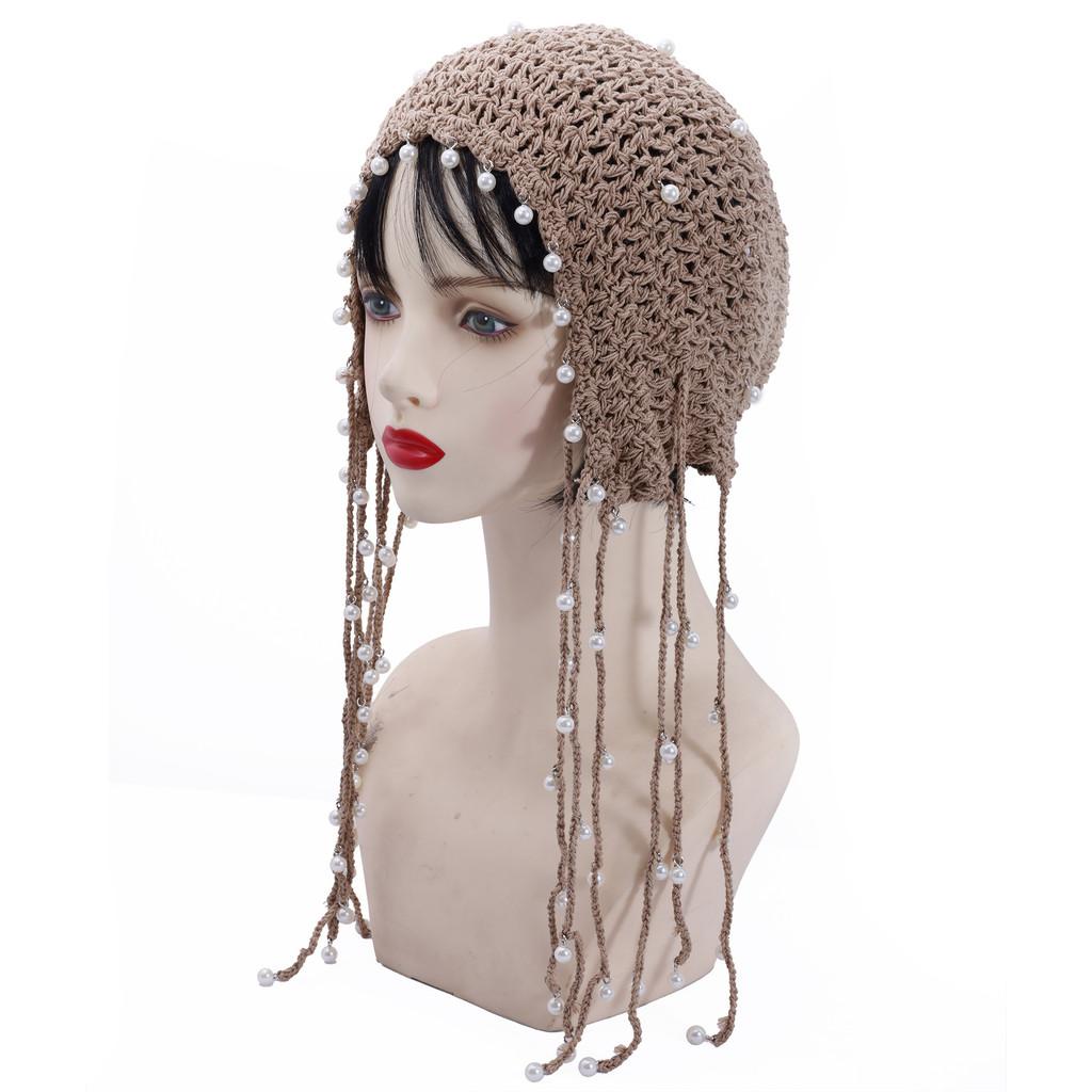 Ethnic Style Handwoven Sun Hat With Tassels And Pearls For Summer Sun Protection