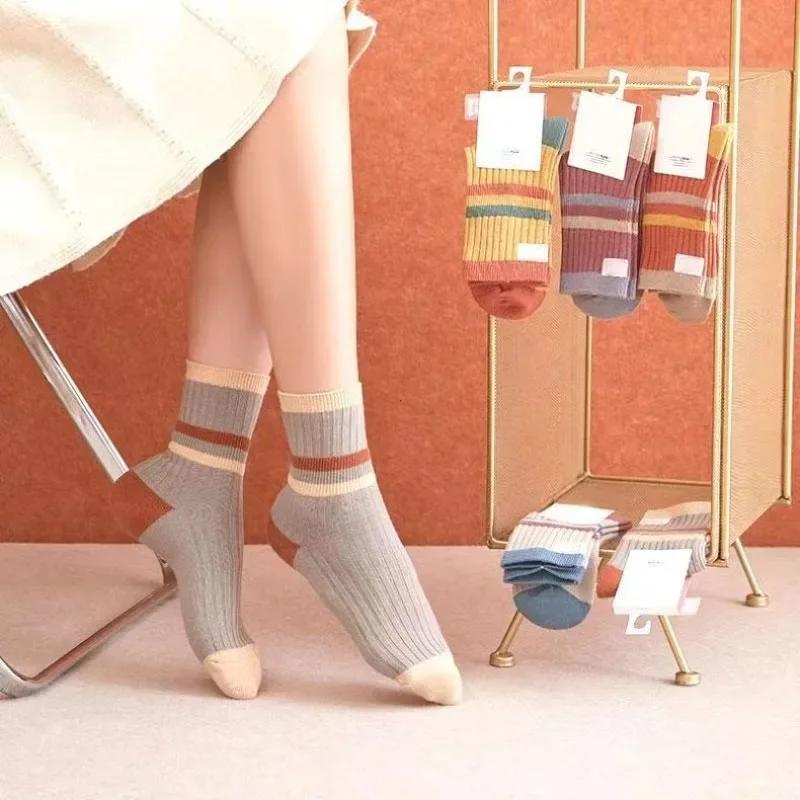 5 Pairs Striped Print Socks for Women Comfy Soft Mid Tube Socks Winter  Harajuku Funny Casual Sock Women's Stockings Hosiery