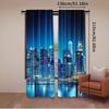 Set Of 2 Cityscape Curtain Big City Night Panorama Balcony Skyscrapers Bedroom Living Room Dining Polyester Perfect For