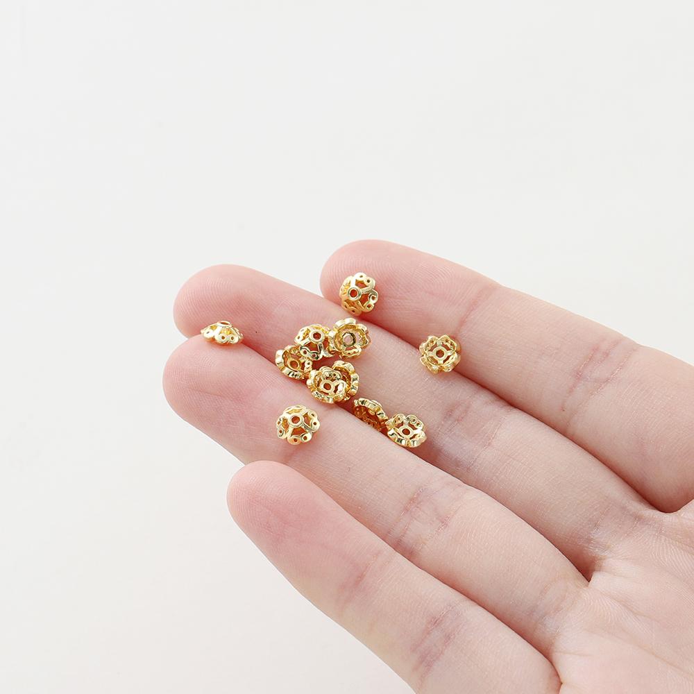 20pcs/lot 5mm 14K 18K Gold Color Plated Clover Beads Caps Tassel End Stopper Beads for DIY Jewelry Making Findings Supplies