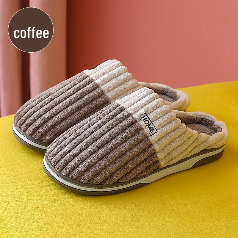 Cozy Striped Cotton Slippers for Men & Women - Indoor Furry Warmth in Plus Sizes