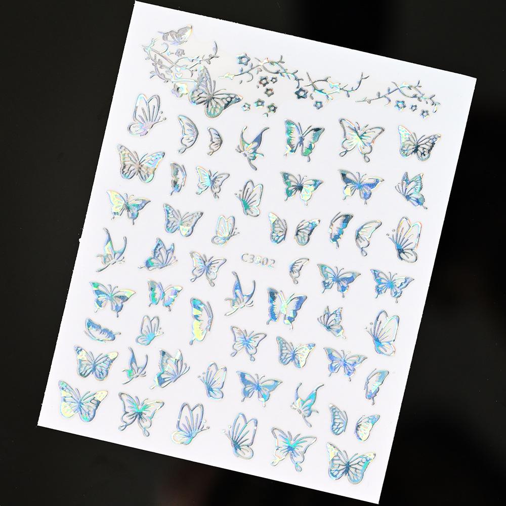 Bronzing Solid Color Butterfly Flame Nail Art Sticker 3D Adhesive Self-Adhesive Sweet Wind Nail Decorative Patch