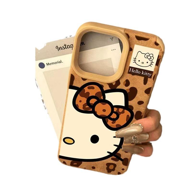 Leopard Print Hello Kitty Compatible with iPhone 16 Pro Max Apple 15 Pro Phone Case 14 New Model 13 Leather Texture 12/11