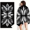 Black Beach Towel with Leaf Pattern, Elegant Botanical Art Quick-Dry Sand-Free Microfiber Bath Towels for Yoga, Swim and Travel