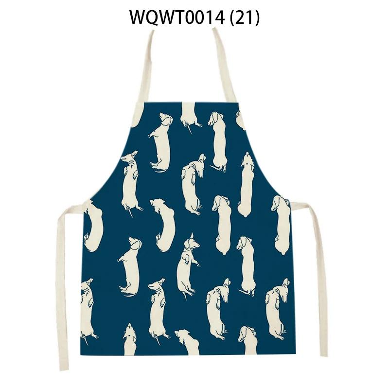 Animal Cartoon Dogs Printed Kitchen Aprons for Women Men Household Cleaning Pinafore Baking Accessories Linen Cooking Aprons