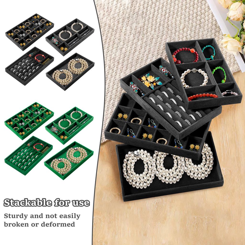12Pcs Jewelry Display Tray Stackable Ring Earrings Necklace Organizer Storage Box 4 Styles Multi-role Jewellery Organizer Tray