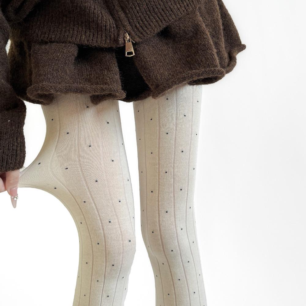 Essential Polka Dot Pattern Pantyhose Cotton Material Comfortable Tights Ribbed Texture Fashion Leggings