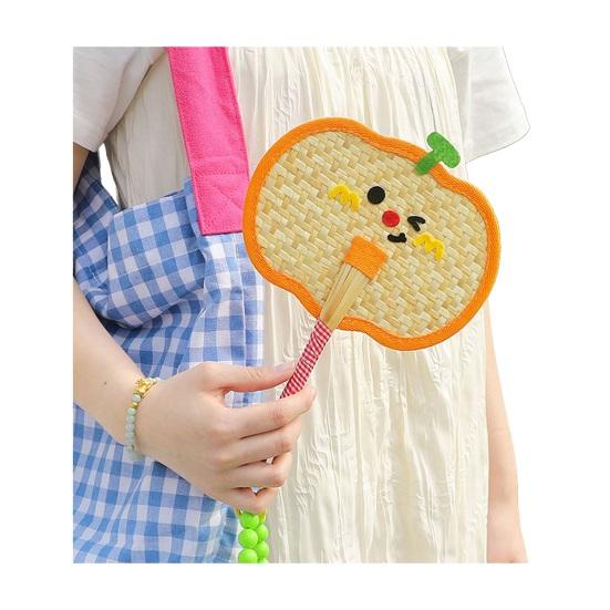 

Cartoon Handmade Weaving Fan Bear Butterfly Dog Pumpkin Shell Mango Shape Woven Hand Fan Summer Handheld Cooling Fan pumpkin
