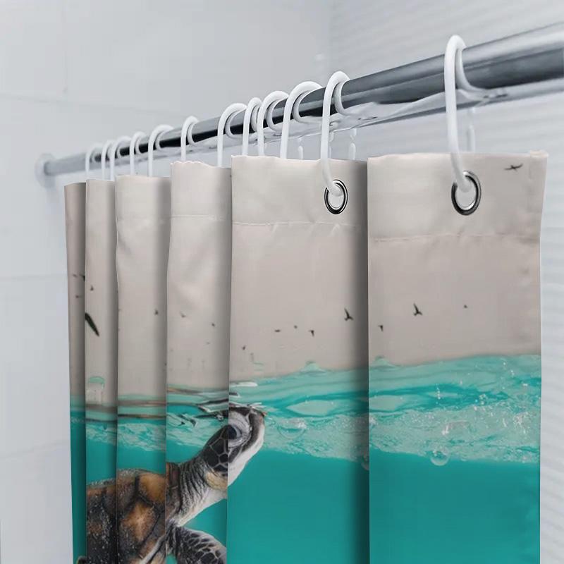 Beach Life Aqua Turtle Shower Curtain Waterproof Fabric For Bathroom Decor