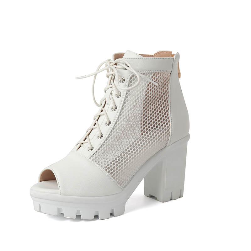 

Женские босоножки на высоком каблуке для весны и лета, водонепроницаемая платформа, толстый каблук, большой размер, сетка, рыбий рот, сетчатые сапоги 43