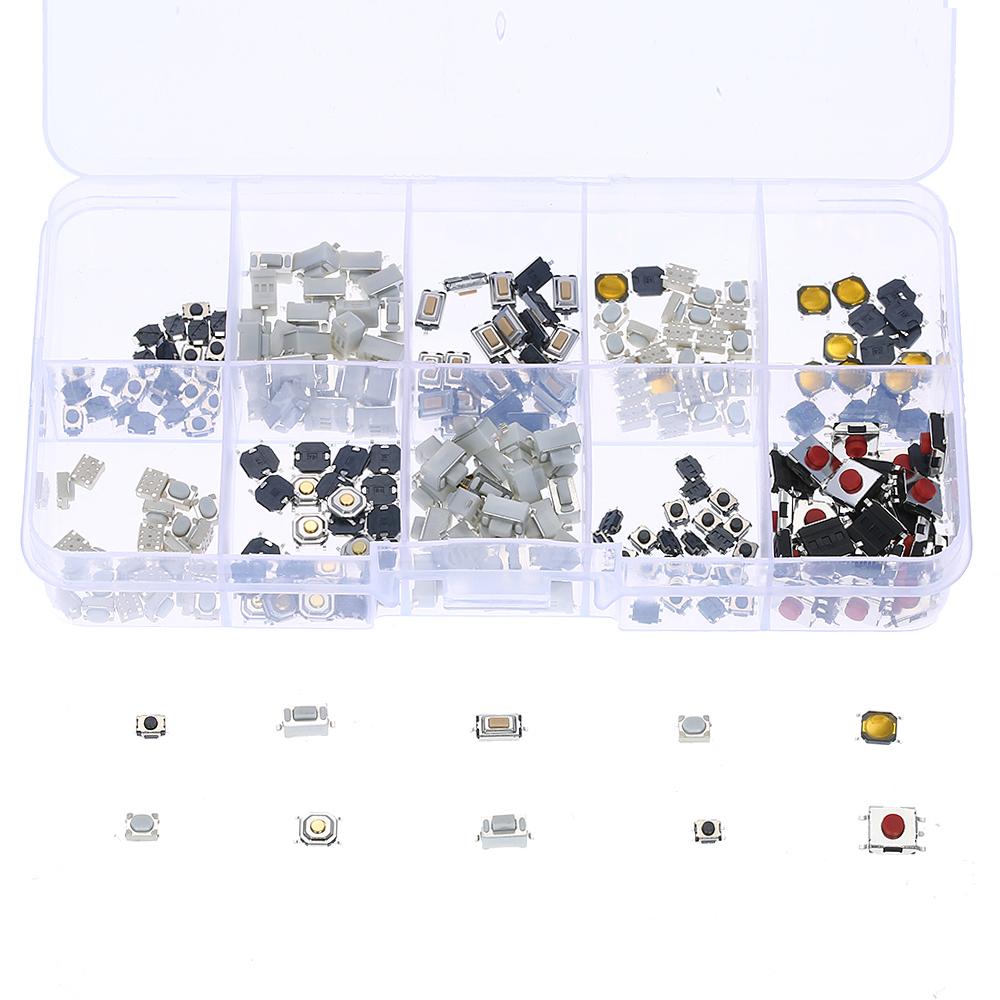 250pcs 10 Value Tactile Push Button Switch Micro Momentary Tact Assortment Kit with Clear Plastic Box Car Remote