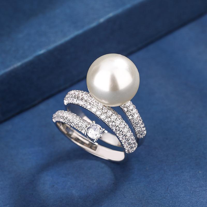

Jewelry Copper Gold Plated Simulation Pearl Temperament Personality Women S Ring Ring 12Mm