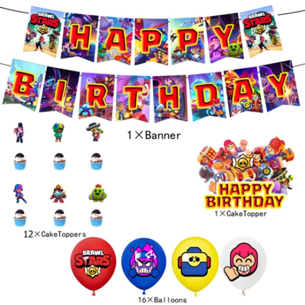 

New 30pcs Brawl Stars Party Decoration Includes a Banner, Cake Toppers, Balloons