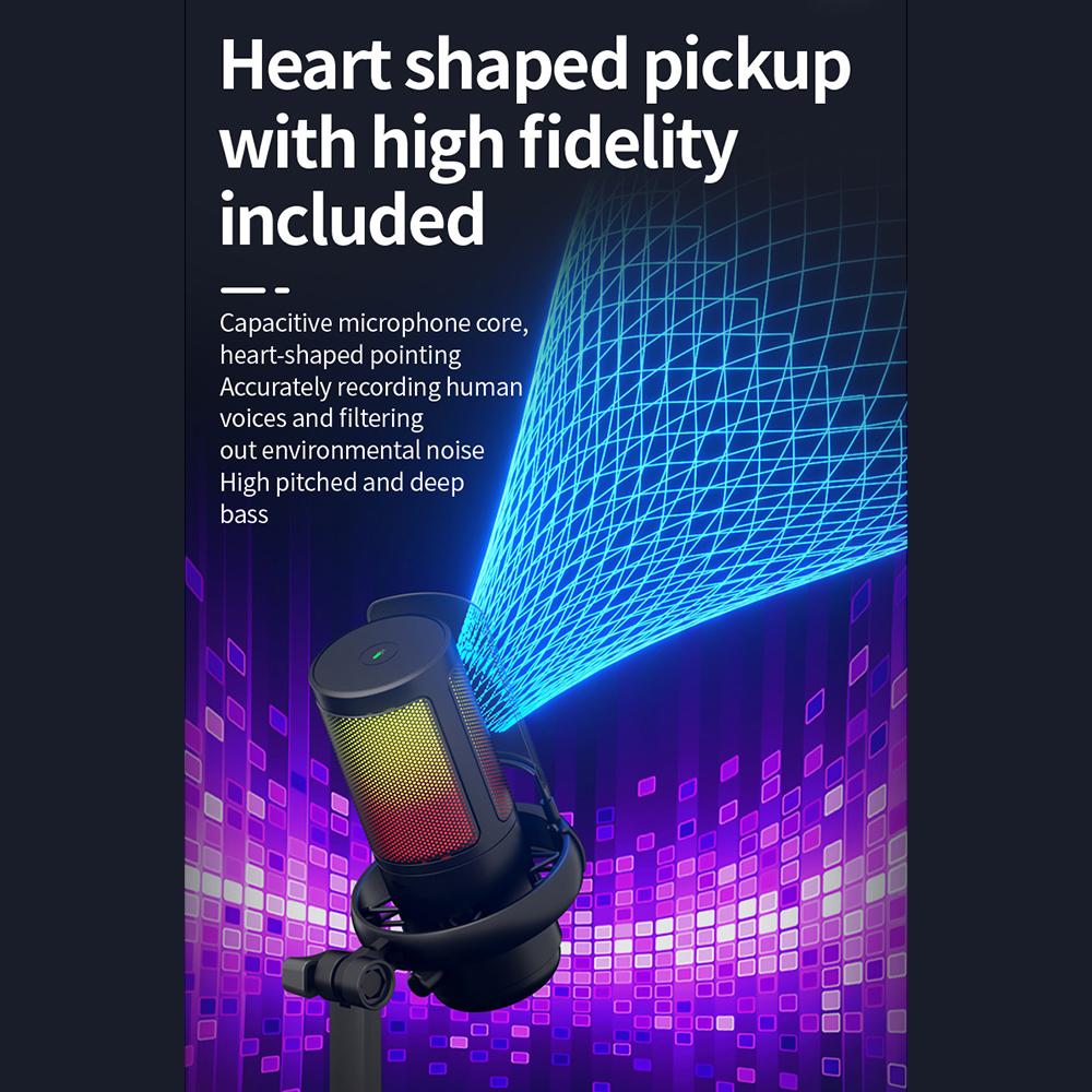 USB RGB Microphone Computer Mic Kit with Tripod Realtime Monitoring Plug & Play One Key to Mute