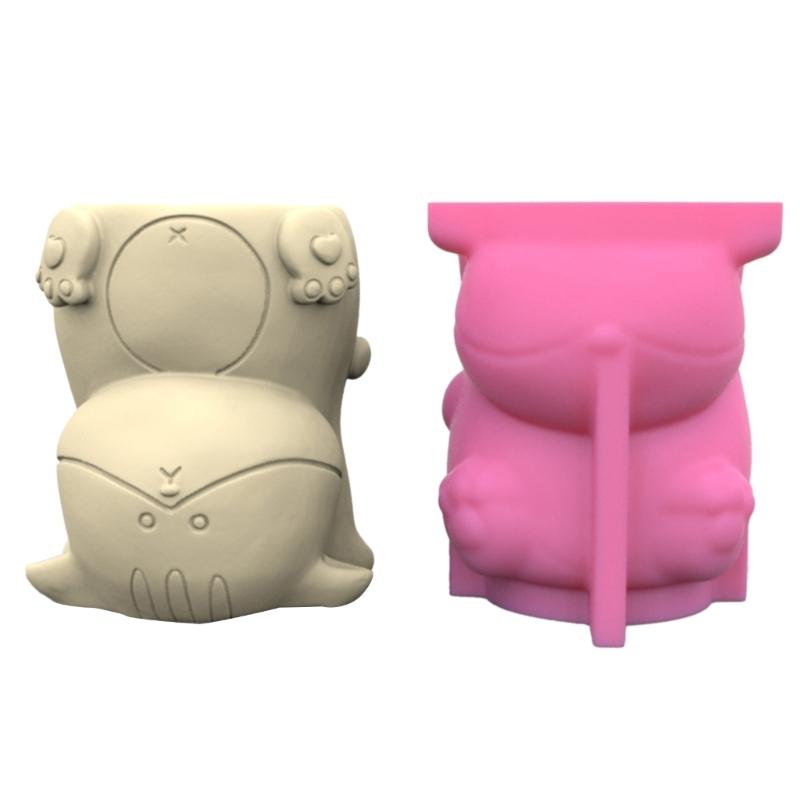 Silikonform für Sukkulenten-Blumentöpfe, Mini-Gartenstatuen, Katzen-, Panda- und Schweinchen-Blumentopfform, einzigartige Stifthalter-Harzformen